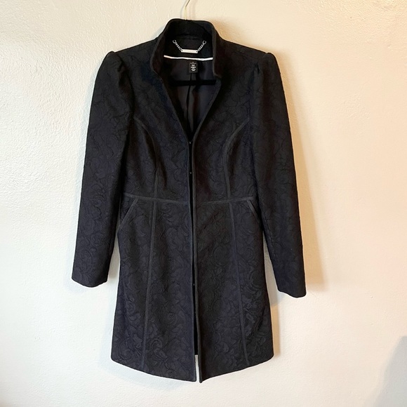 WHBM‎ Black Lace Longline Coat Size S Hook and Eye Closure - Picture 1 of 9